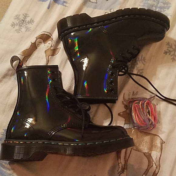 Dr. Martens Shoes - Dr. Martens Rainbow black shiney boots